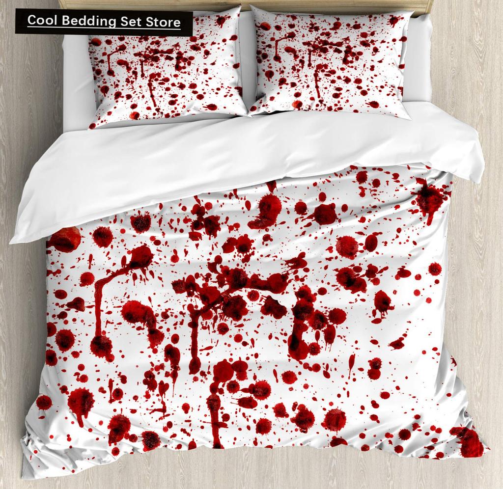Halloween King Queen Duvet Cover Horror Blood Hand Bedding Set for Teens Scary Red Blood Stains 2/3pcs Polyester Quilt Cover
