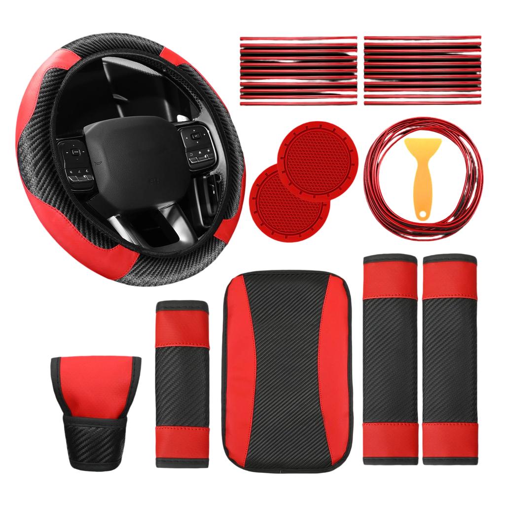 30pc Car Steering Wheel Cover Gear Cover Handbrake Shoulder Guard Armrest Box Mat Line