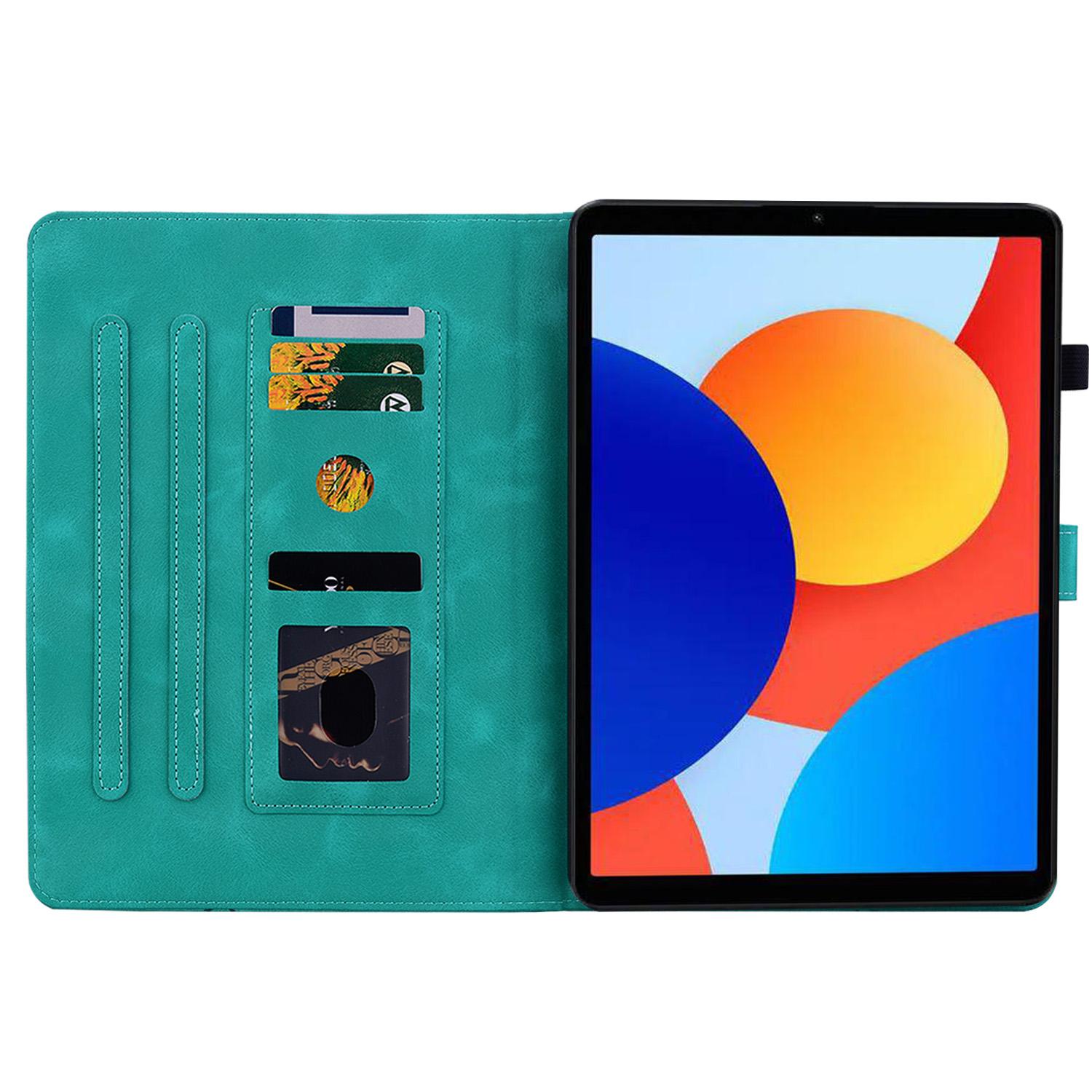 

For Xiaomi Redmi Pad SE 4G 8.7 inch Case Lily Flower Imprint Card Slots Leather Tablet Cover Green