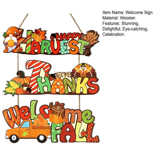 Yousheng Thanksgiving Welcome Sign Rustic Harvest Wooden Door Hanger Sign Gnome Turkey Pumpkin Truck Decorative Wall Plaque for Farmhouse Porch Wall