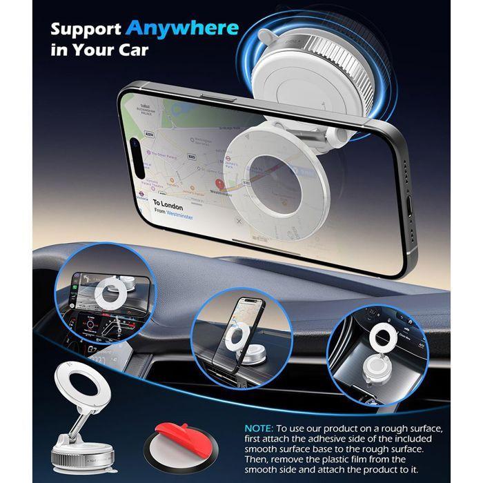 Magnetic Phone Holder - White - Adjustable - Powerful Suction Cup - Multi-Scenario - 360° Rotation