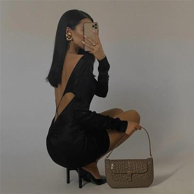 Long Sleeve Sexy Backless Bandage Short Dress For Women Outfits Ruched Skinny Dresses Club Party Clothes