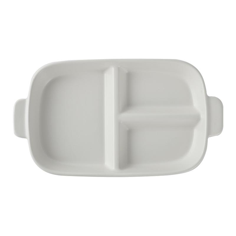 Nordic Ceramic Binaural Rectangular Grid Plate Rice Plate Creative Home Breakfast Plate Baked Rice Plate Fat Reduction Quantitative Meal