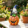 Autumn Home Accents Halloween Gnome Outdoor Garden Statue, Resin On Pumpkin Figurine with Statues Black Cat, Fall Dwarf Sculpture for Porch Yard Lawn