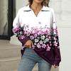 Women's Summer Fashion Casual  Printed V-Neck Long Sleeve Shirt Top