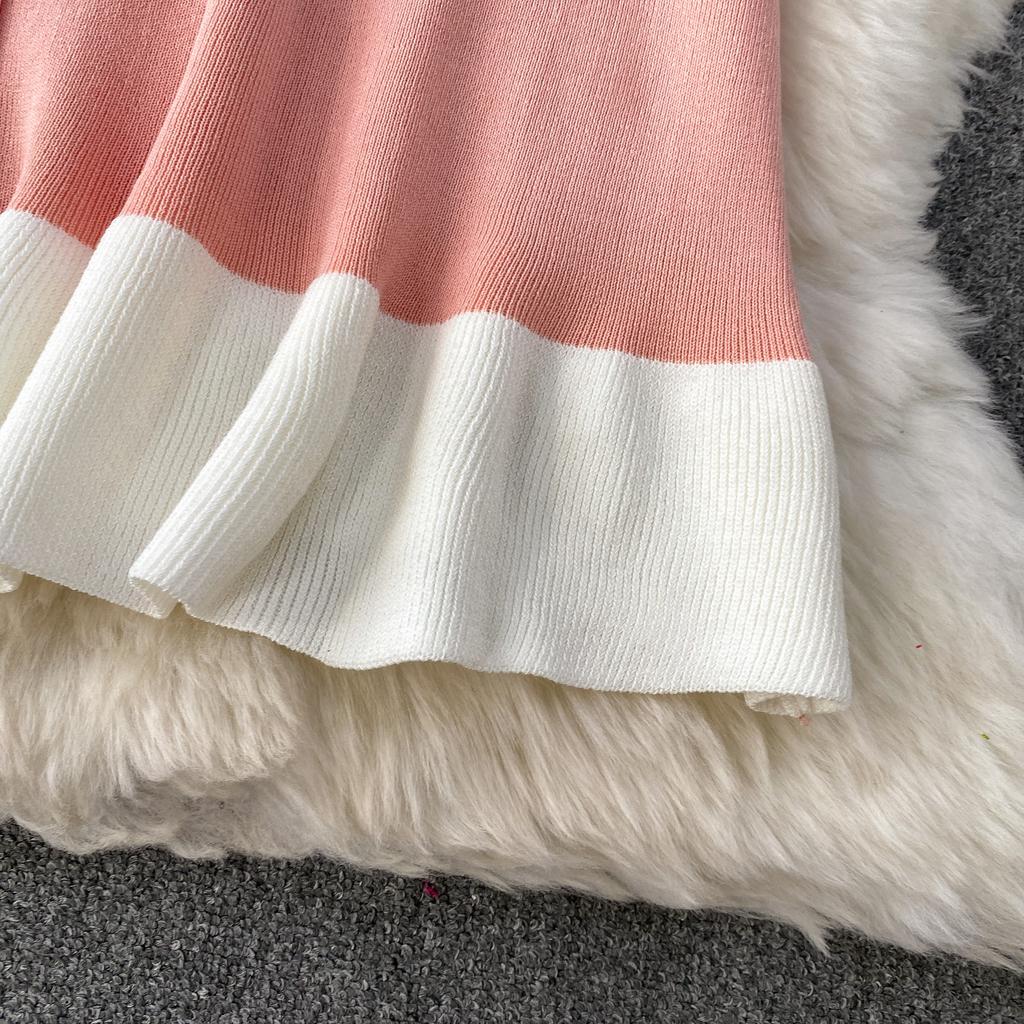 Spring Summer Beaded Knitted Mini Dress for Women Fashion Sleeveless Slimming Ruffle-Trimmed Sweater Dress