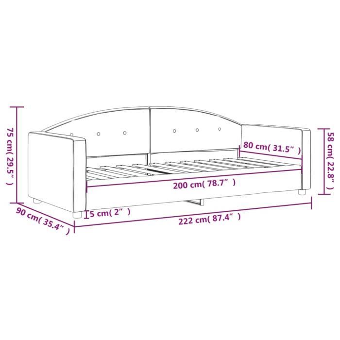 VidaXL Lit de jour gris clair 80x200 cm velours 354129
