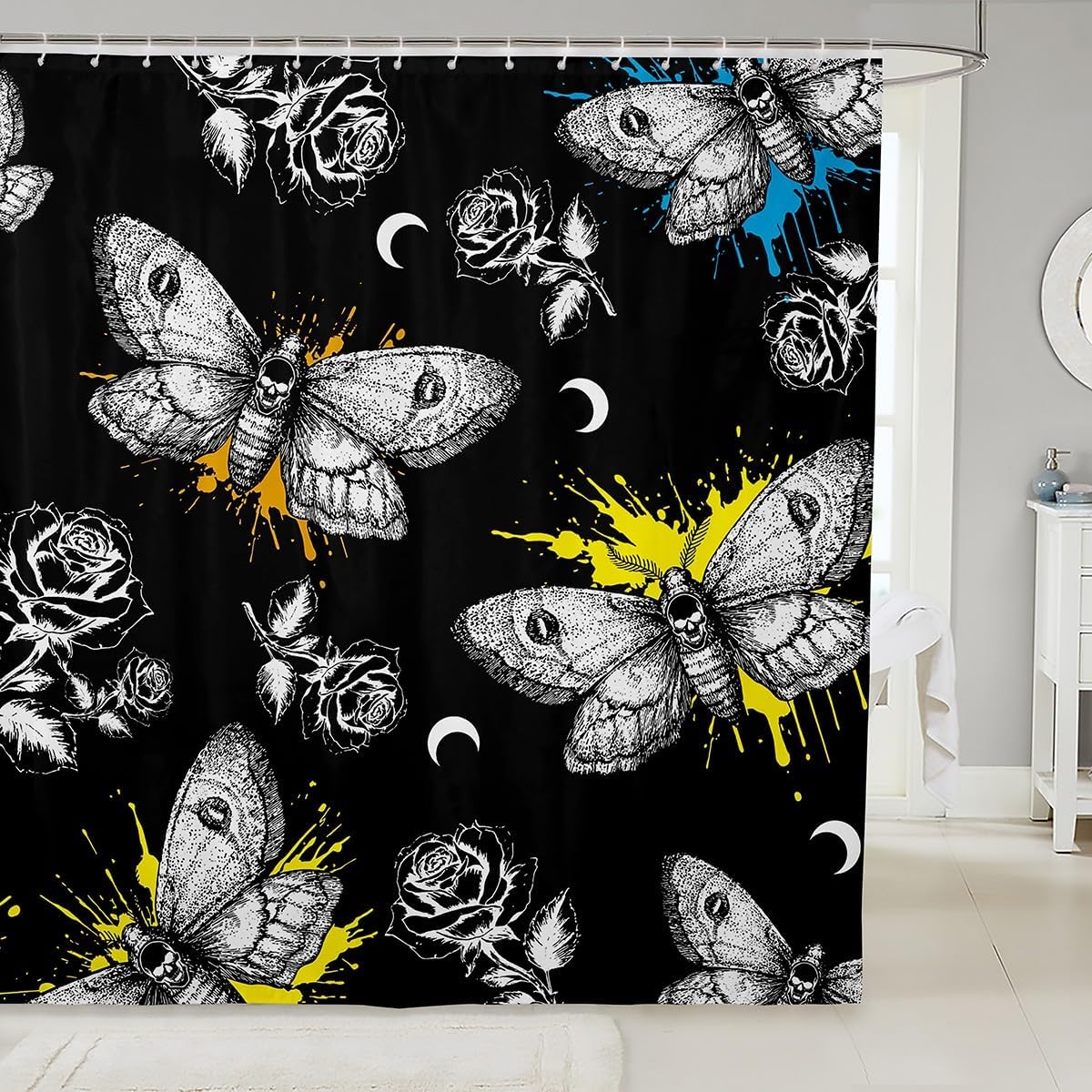 

Boho Stripe Geometric Shower Curtain Polka Dots Stripe Rainbow Bathroom Accessories Bohemian Aesthetic Blue Orange Kids Adults W60H190(CM)-1 Pcs