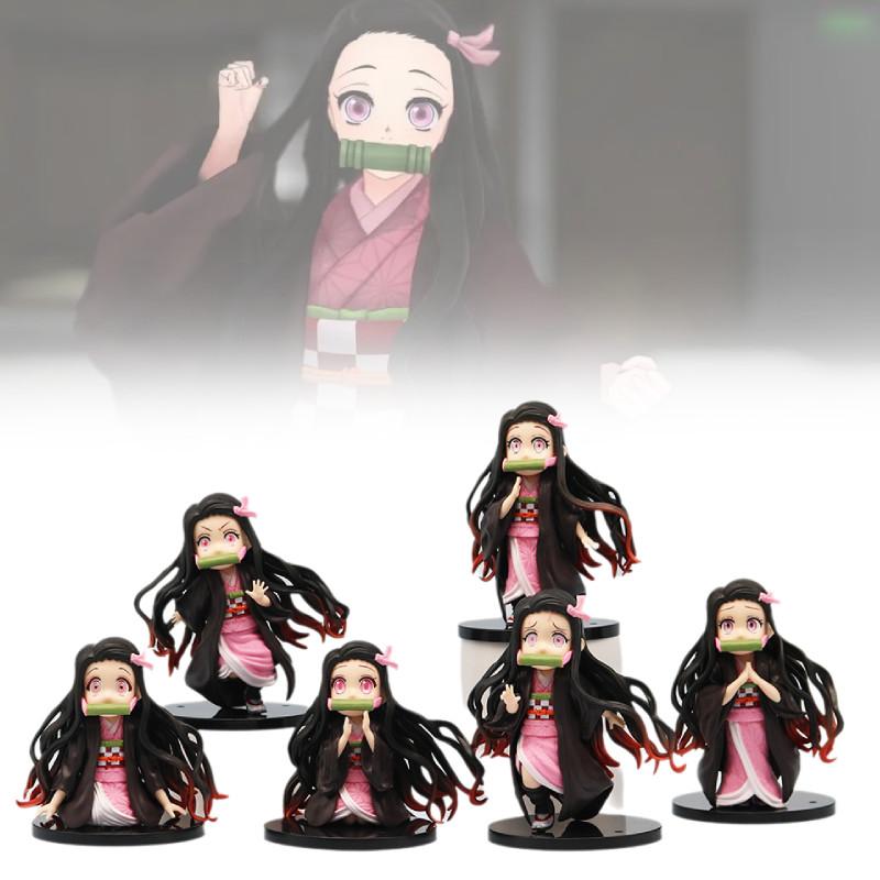 Charming Nezuko Pvc Figurines Set 6 Cute Demon Slayer Miniatures For Fans