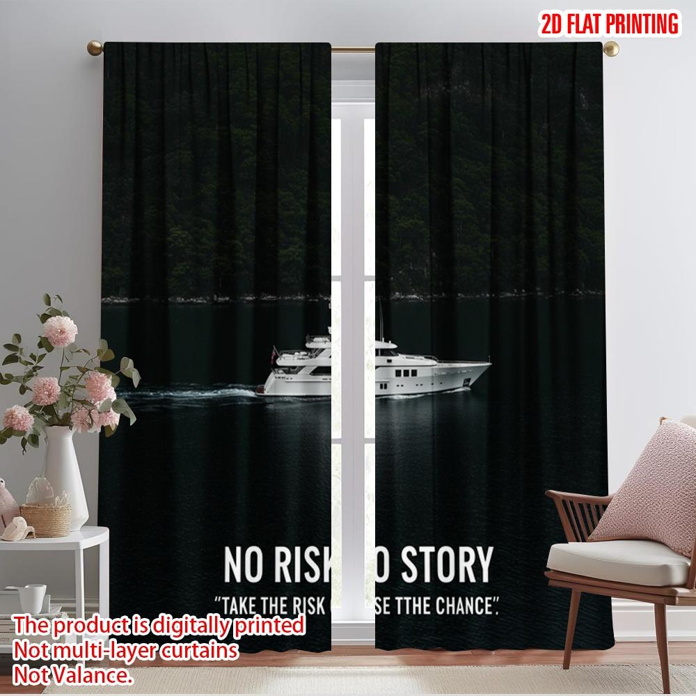 

2pcs 2D flat printing Party Curtains No Risk No Story Yacht Polyester Without Electricity Festive Wall Decor Perfect for Holiday 52.50×116.00 CM 2pcs