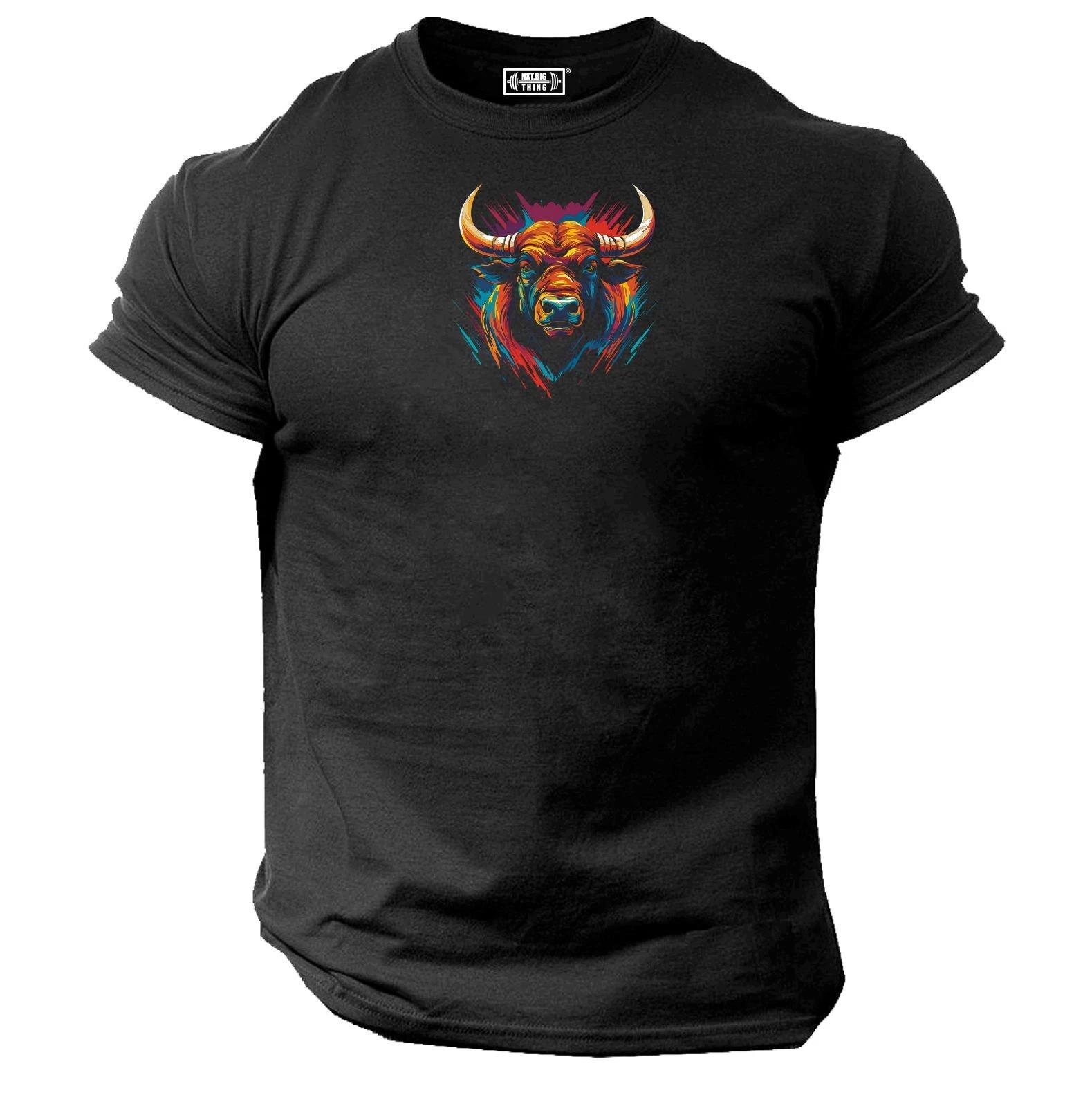 Bull T Shirt Gym Clothing Bodybuilding Training Workout Exercise Boxing MMA Top S