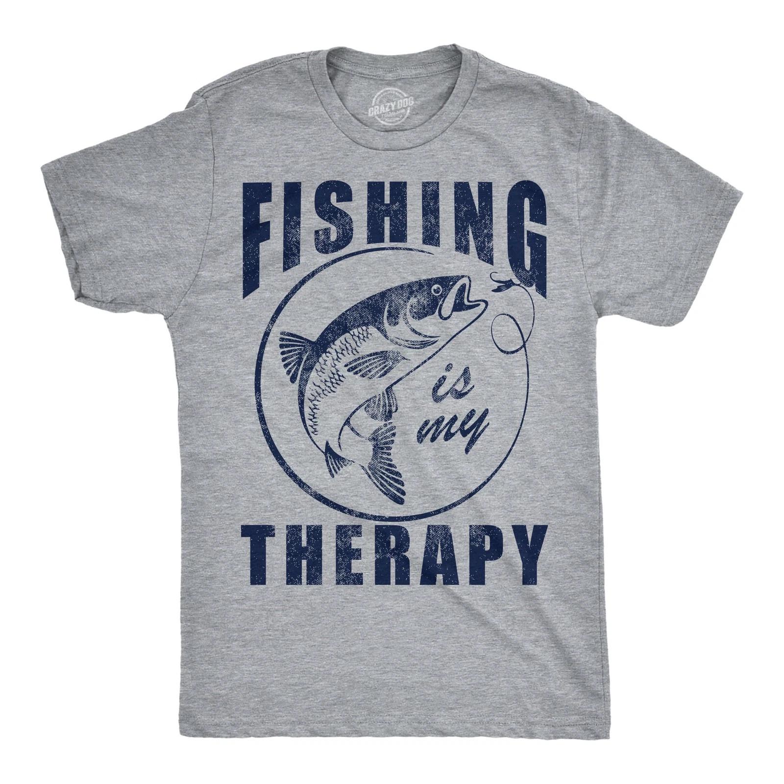 Mens Funny T Shirts Fishing Is My Therapy Sarcastic Fish Graphic Novelty Tee for L