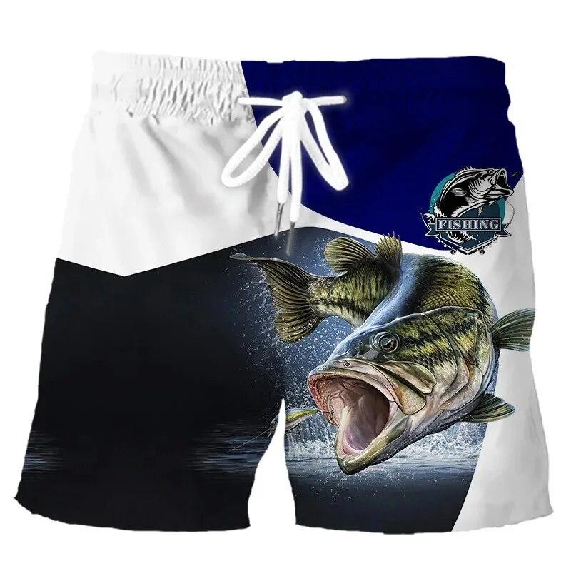 Men's Fishing Shorts Summer 3d Fish Printed Beach Fashion Casual Mens Shorts Men's Comfortable and Breathable Drawstring Shorts