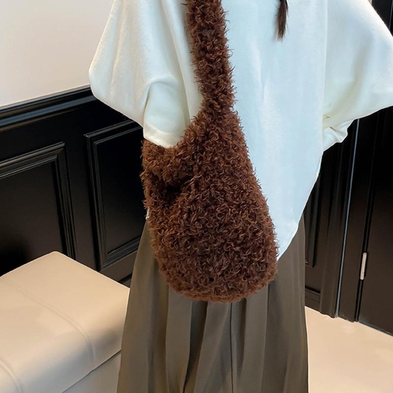 Yogodlns Korean Version Autumn and Winter New Women's Fashionable Versatile Practical Fashion Long-Haired Furry Shoulder Crossbody Bag