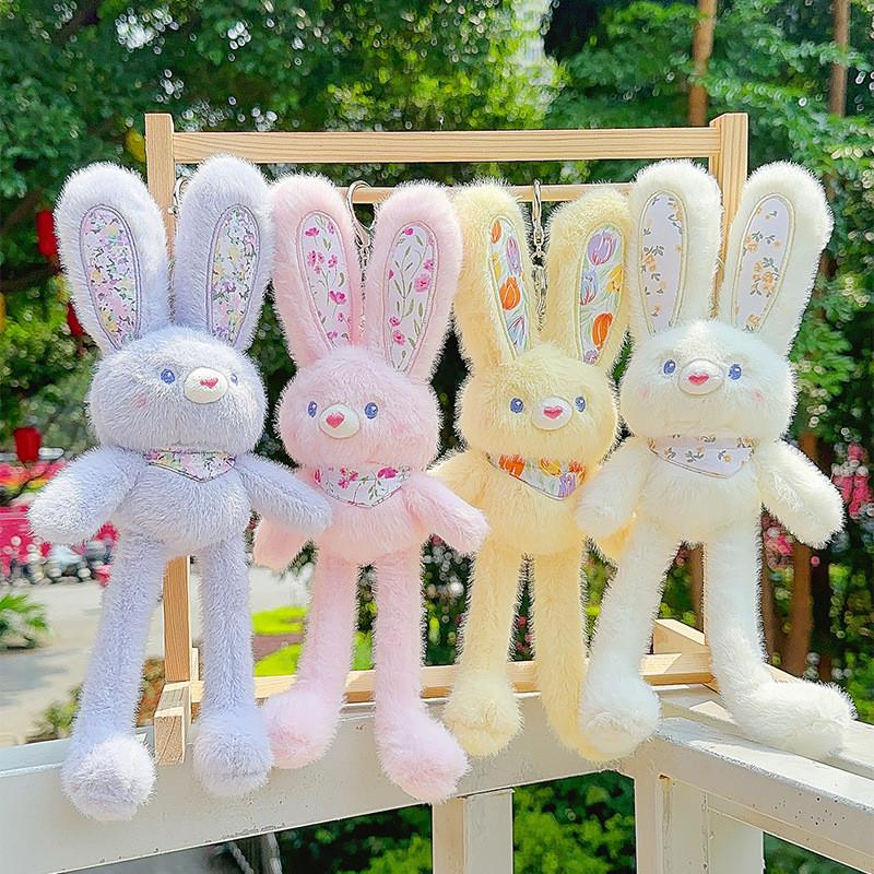 Plush Fluffy Rabbit Pendant Keychain With Flower Design For Accessories Backpack