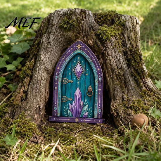 Fairy Gate for Tree Trunk Mini Wooden Door, 2D Flat Miniature Garden DIY Craft, Dollhouse Accessory, Wall Terrarium Decor Exquisite Ornament
