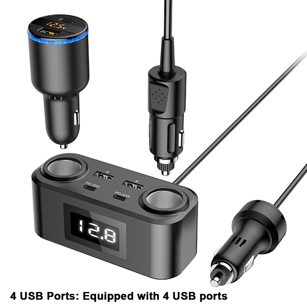 Car Chargers PD+QC3.0 Quick Charge Adapter 2 Socket Power Splitter 12 24V with LED Voltage Detection for Car Truck SUV