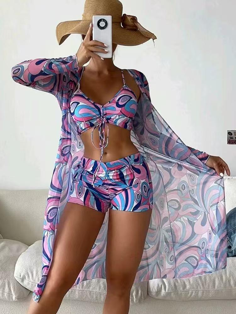Trendy Floral Three-Piece Women's Bikini Set for Beach Vacation