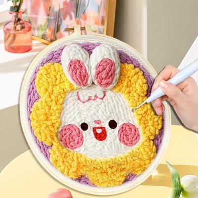 DIY Punch Needle Embroidery Kit for Adults Beginners Punch Needle DIY Craft Set with Cute Cartoon Animal for Handmade Decor