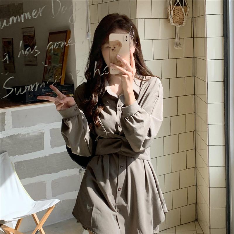 Women's Elegant Slim-Fit Long-Sleeve Shirt Dress: Waist-Cinching, Irregular Hem, French Style for Spring and Autumn