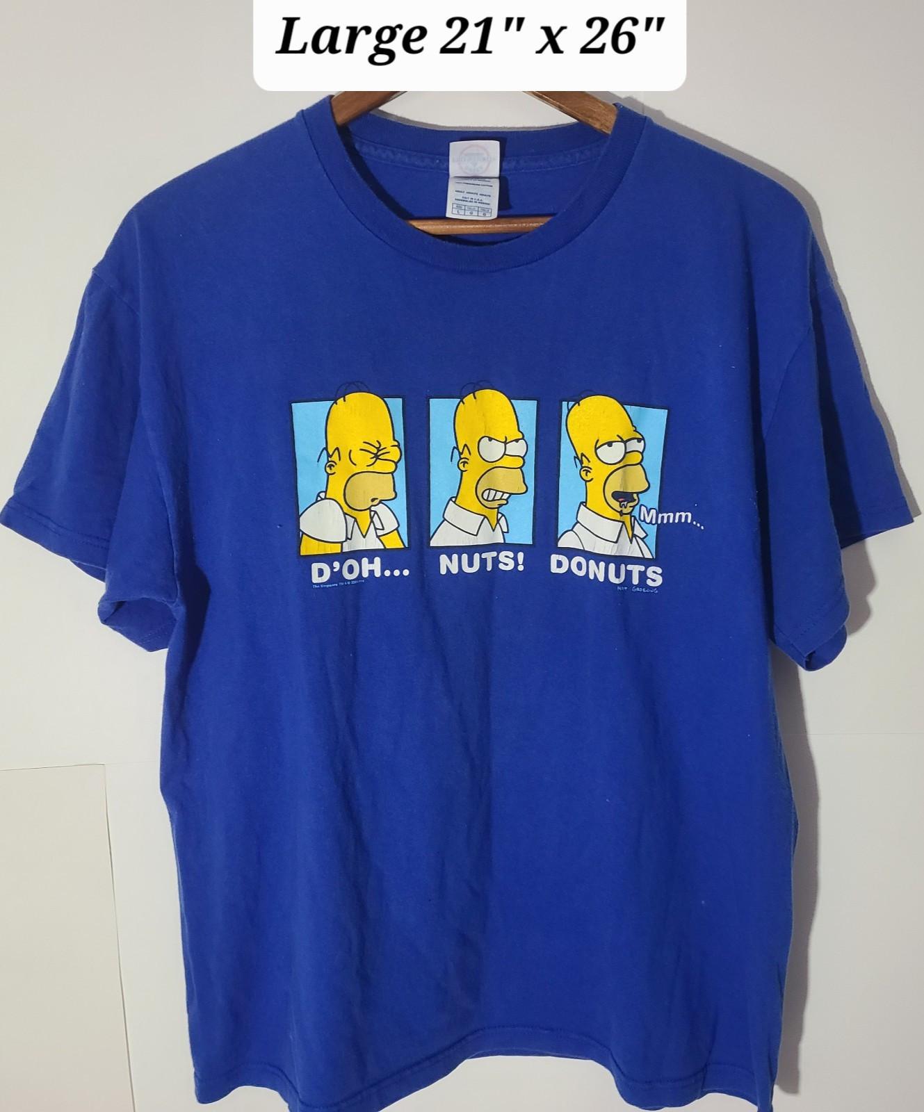 Vintage 2004 The Simpsons Doh Nuts Donuts Homer Blue Large T-Shirt Y2K Unisex T-Shirt M