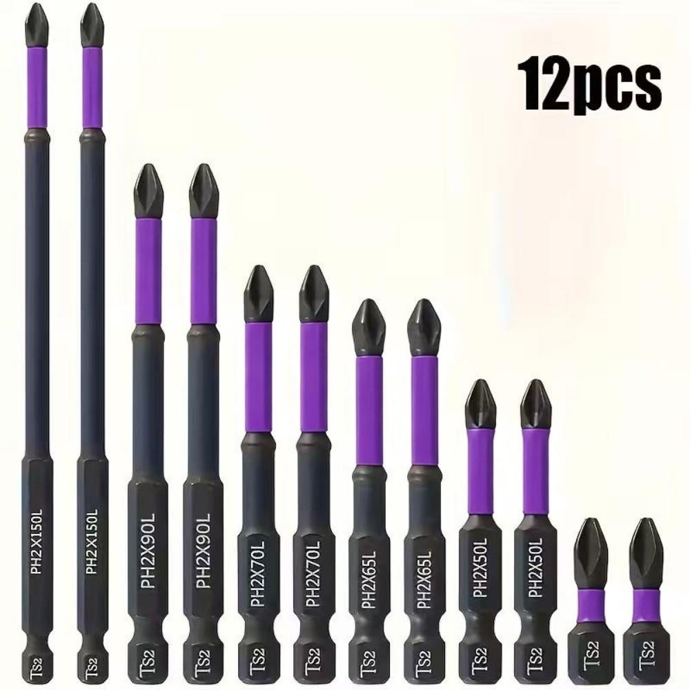 12 Pieces Hex Shank Magnetic Batch Head Electric Screwdriver Bits for Electric and Hand Drivers