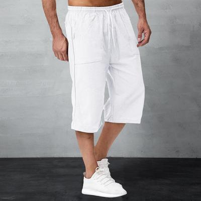 Herren Sommer Freizeithose Mittelhoher Schnitt Elastischer Kordelzug Taille Weites Bein Einfarbig Taschen Mittelhohe Hose Streetwear