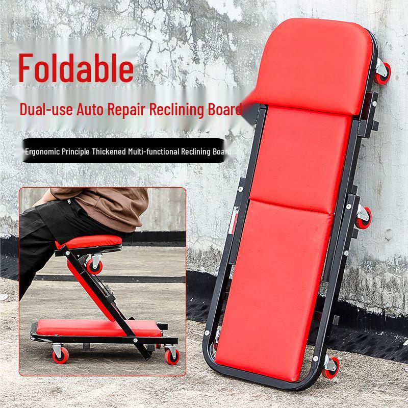 40-Inch Foldable Car Repair Lay-Down Board & Stool with Thickened Casters