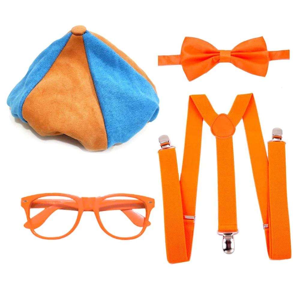 English Engineer Cosplay Costume For Kids Orange Straps Glasses Bow Tie Kit Set Party Dress Up Educational Accessories