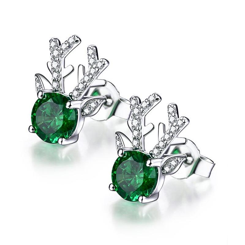 Cao Shi Animal-Inspired Zircon Antler Earrings - Women’s Christmas Fashion Studs