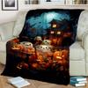 Halloween Pumpkin Ghost Print Flannel Blanket Cozy Warm Throw Bedroom Sofa Present Indoor Home Holiday Lounge Bedding Decor