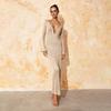 Long Sleeve Knit Midi Dress With U-Neck Open Back Detail A-Line Silhouette Streetwear Style
