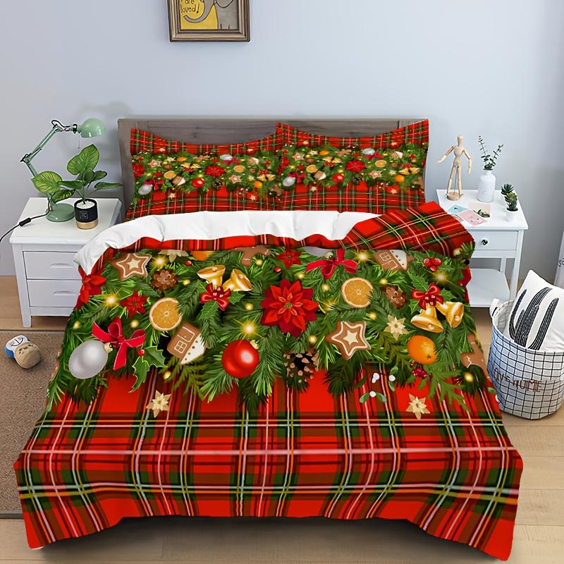 3pcs Christmas Bedding Set, Christmas Tree Decorative Print Duvet Cover and Pillowcases, Breathable Polyester, Machine Washable