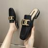 Leather sandals bag head half slippers women's summer wear fashion 2025 new sandals thick heel single shoes Internet celebrity muller shoes