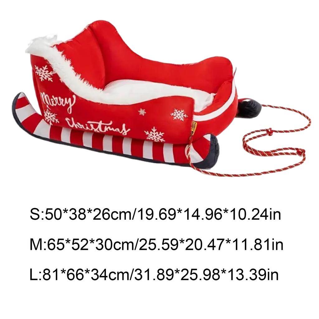 Christmas Sleigh Bed Removable Washable Plush Pet Warm Sofa with Non-Slip Base Christmas Cat Dog Nest for Winter Indoor Outdoor