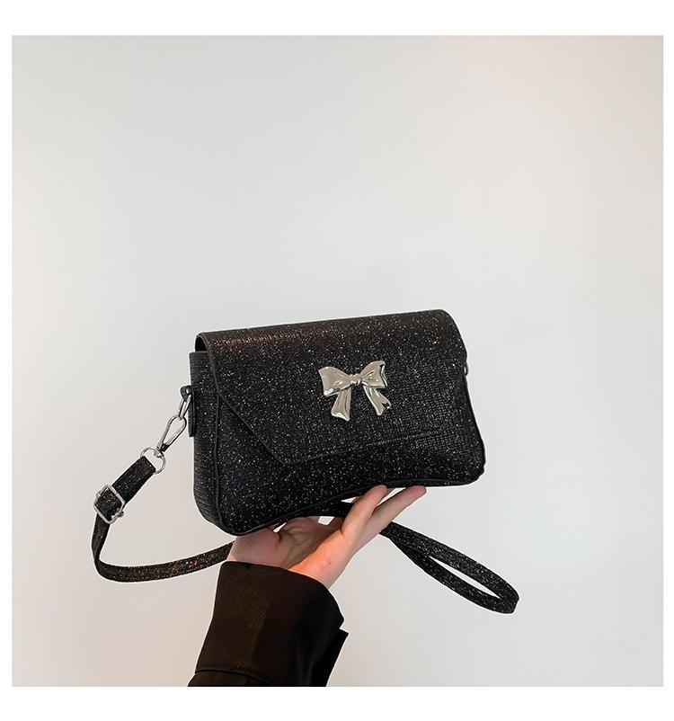 

Сумка-цепочка Niche design 2024, летняя новая женская сумка, симпатичная сумка через плечо с бантом, персонализированная сумка-мессенджер с пайетками чёрный