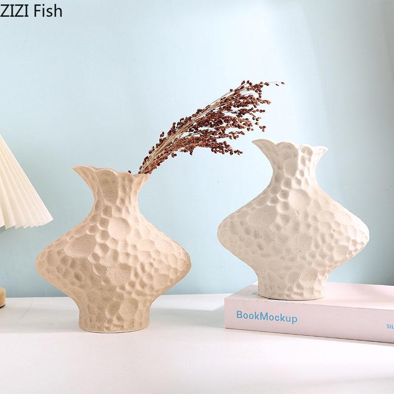 Creative Frosted Wrinkle Ceramic Vase Artificial Floral Decorative Flower Pots Desk Decoration Flowers Arrangement Modern Decor