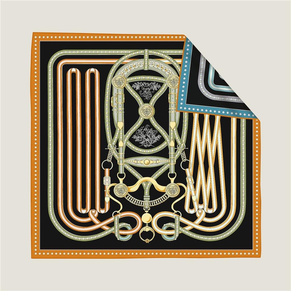 90cm Square Spring Belt Chain Versatile Twill Curly Edge Double-sided Scarf Shawl Hijabs Luxury Foulard Neckerchief