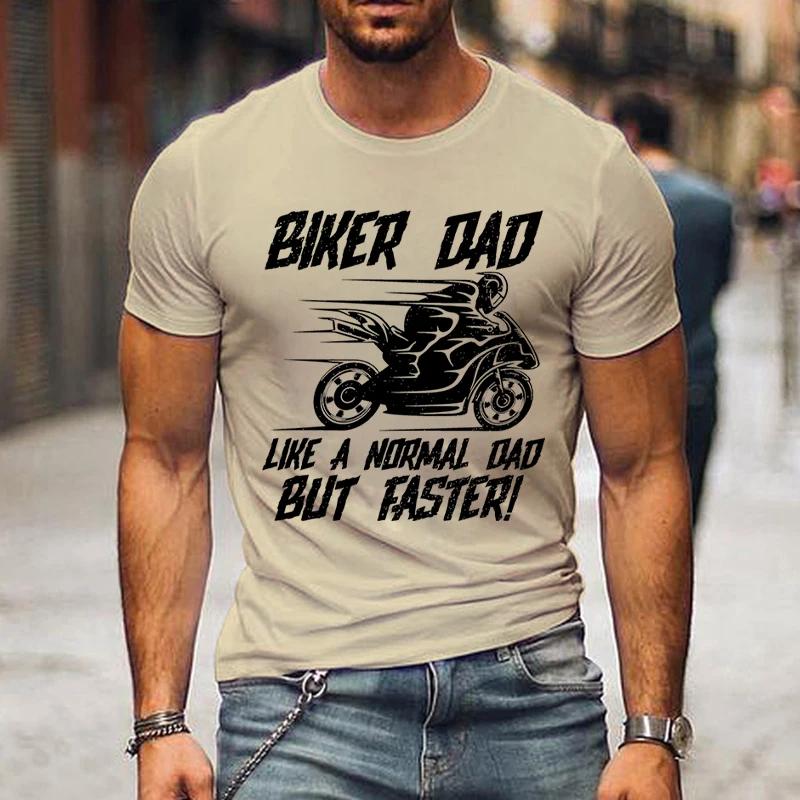 Vintage Motorcycle Men's T-shirts Biker Dad Like A Normal Dad But Faster Shirts Graphic Tee Fashion Father Day Streetwear Tshirt