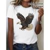 European Size Women's Eagle Print Crew Neck T-Shirt - Soft Loose Fit Short Sleeve Blouse, Casual