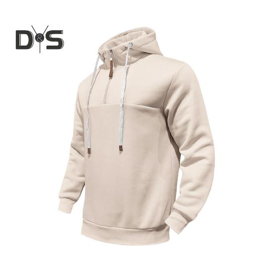 

Мужская зимняя толстовка с капюшоном на молнии с полуоткрытым воротником-стойкой, однотонный свободный свитер, спортивный топ с эластичными манжетами, сохраняющий тепло, повседневная одежда S абрикосовый