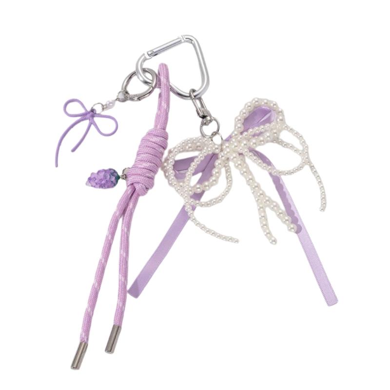Lovely Heart Keychain Braided Rope Keyring Bows Car Key Chain Handbag Charm Fashion Bag Charm Bag Pendant for Woman фиолетовый