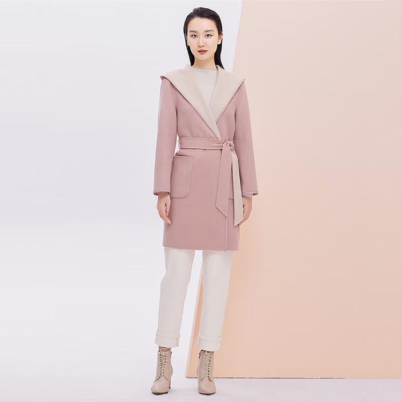 JESSIE Women's Hooded Belted Wool Blend Mid-Length Coat