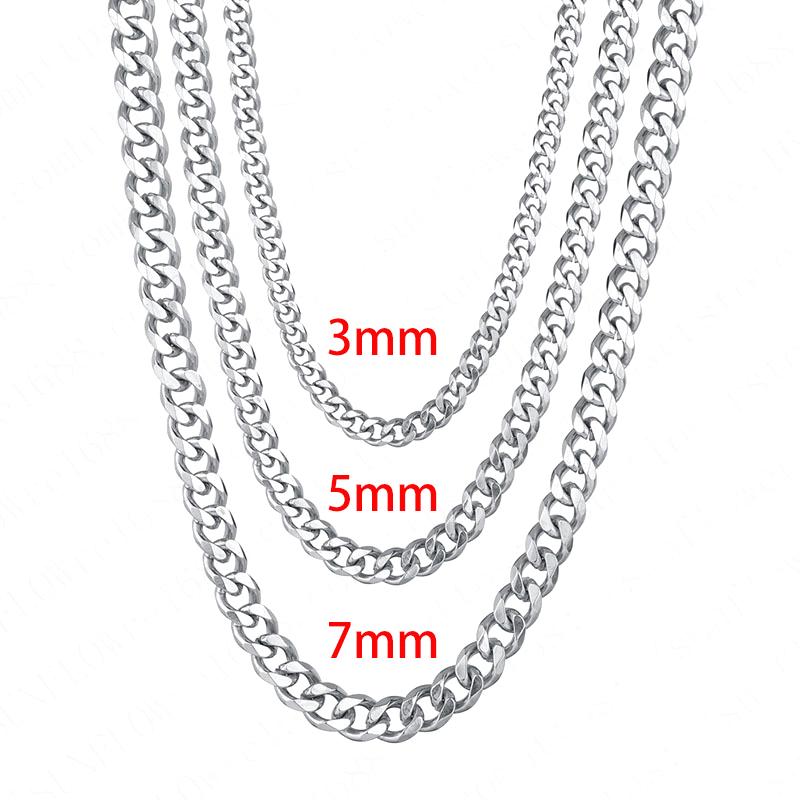 

Simple Cuban Chain Necklace for Men Gold Color Stainless Steel Chain On The Neck Choker Jewelry Party Boy Gift wide 3mm&60cm