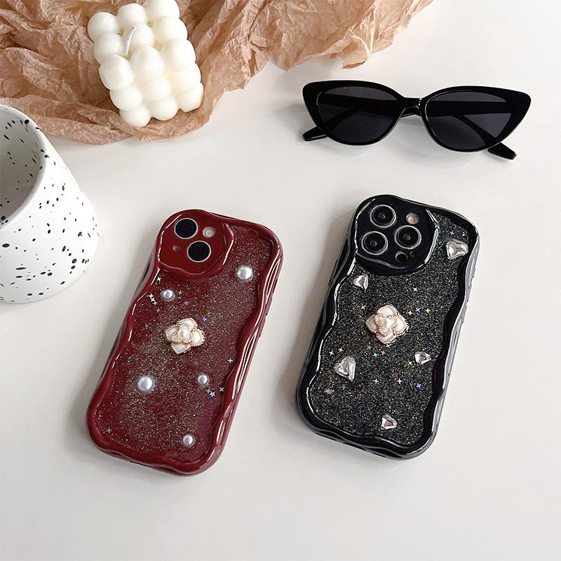 Applicable To Apple 17Promax Rhinestone Flower Mobile Phone Case Light Luxury Iphone15Plus Xiaoxiangfeng Smiley Face