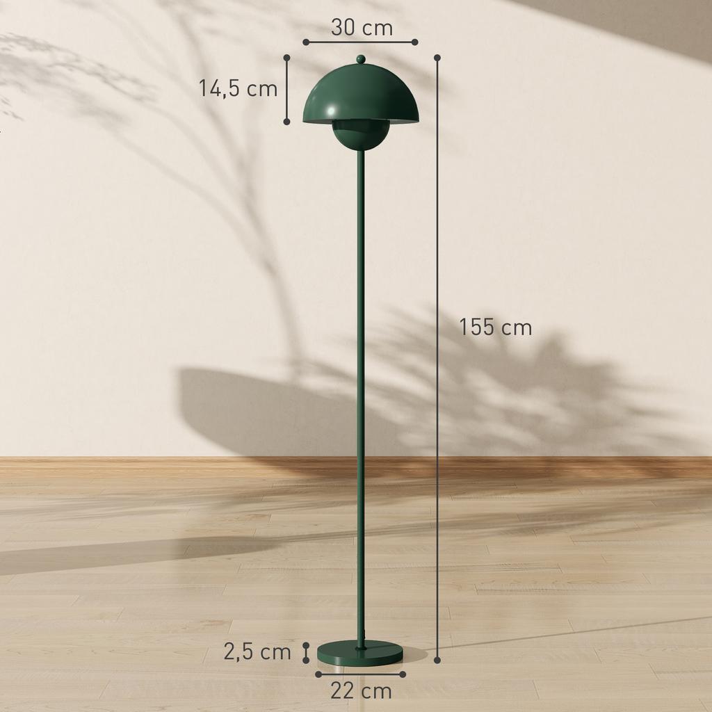Floor Lamp, Round Shade, Foot Switch, Long Cable, Elegant Look, Steel, Green