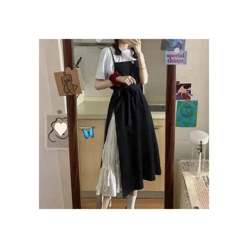 

Юбка-сарафан для девочек летняя новый год ученики средней и старшей школы милое платье на бретельках длинное комплект платьев S