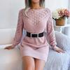 Damenmode Lässig Aushöhlungs-Kragen Langarm Pullover Strickkleid
