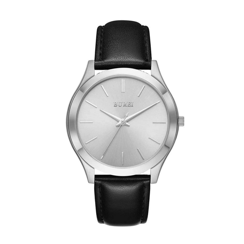 BUREI Analog Quartz Leather Gift Men's Watch, Waterproof, Popular, Simple, Stylish, Business, Casual, Strap, (Silver, Black, Leather)