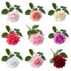 Artificial Rose with Green Leaves Realistic Fake Flower Stem Home Office Wedding Party